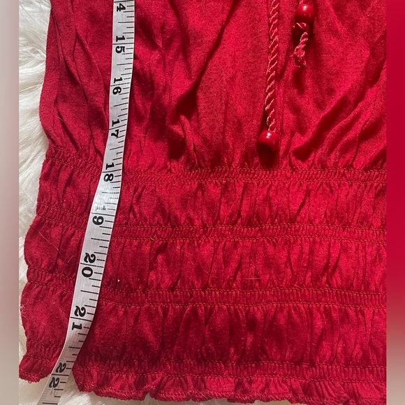 Red Cinched Waist Top Blouse Size XS - Picture 7 of 8